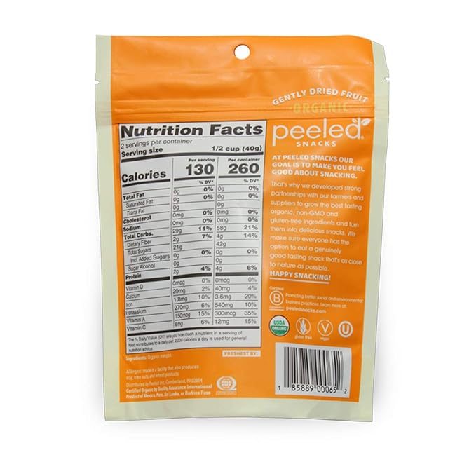 Peeled Snacks Organic Dried Fruit ??Healthy, Vegan Snacks for On-the-Go Lunch and More Mango 2.8 Oz