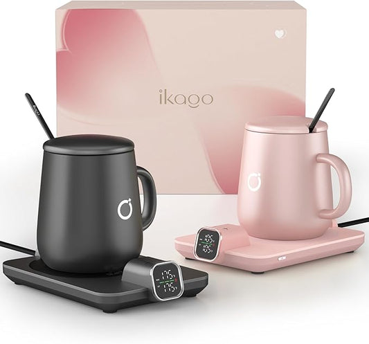 2Pcs Heated Coffee Mug Warmer & Mug Set - Heated Mug Warmer Plates with Auto Shut Off, 1°F Precise