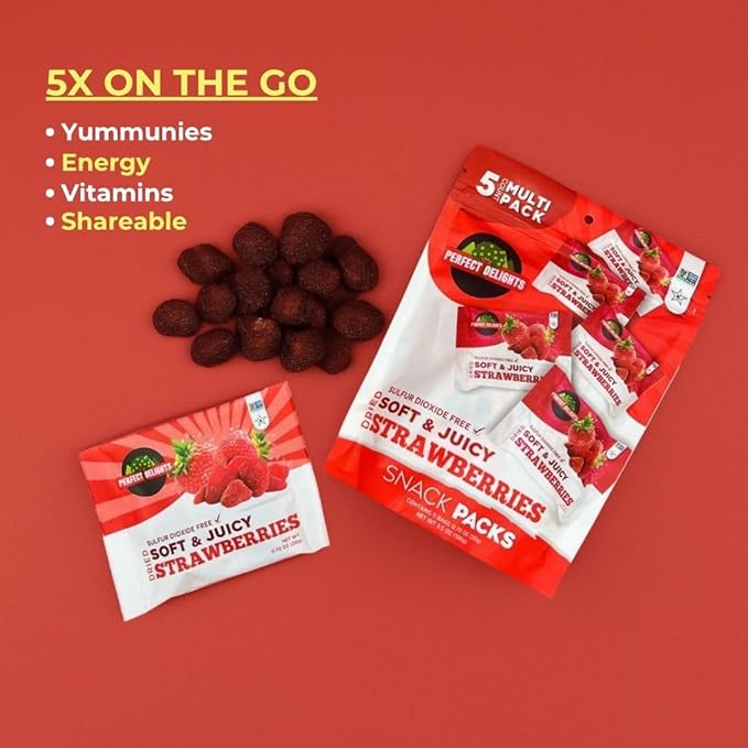 Perfect Delights Snack Pack Strawberries, Sun-Dried Strawberries, On-the-Go Vegan, Healthy Snack