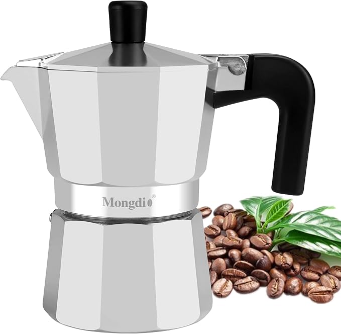 Mongdio Stovetop Espresso Maker Moka Pot, Stove Top Cuban Coffee Maker, Italian Greca Mocha Pot, 3