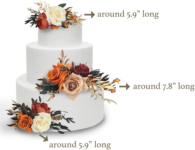 Rinlong 3Pcs Pre-made Cake Topper Cake Decorating Flowers for Cake Decor Boho Burnt Orange Fall