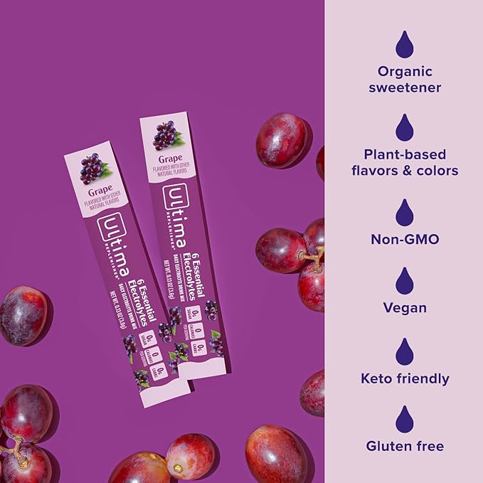 Ultima Replenisher Daily Electrolyte Powder Drink Mix ??Sugar Free ??Grape, 20 Stickpacks