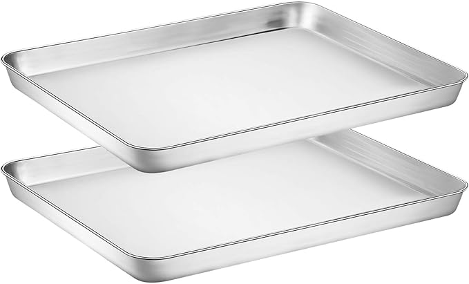 Wildone Baking Sheet Set of 2 - Stainless Steel Cookie Sheet Baking Pan, Size 12 x 10 x 1 inch, Non