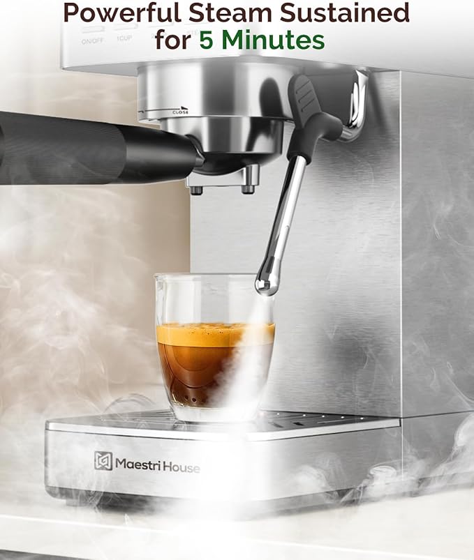 Maestri House Espresso Machine, 20 Bar ULKA Pump, Compact Espresso Maker Built-in Flow Meter Steam