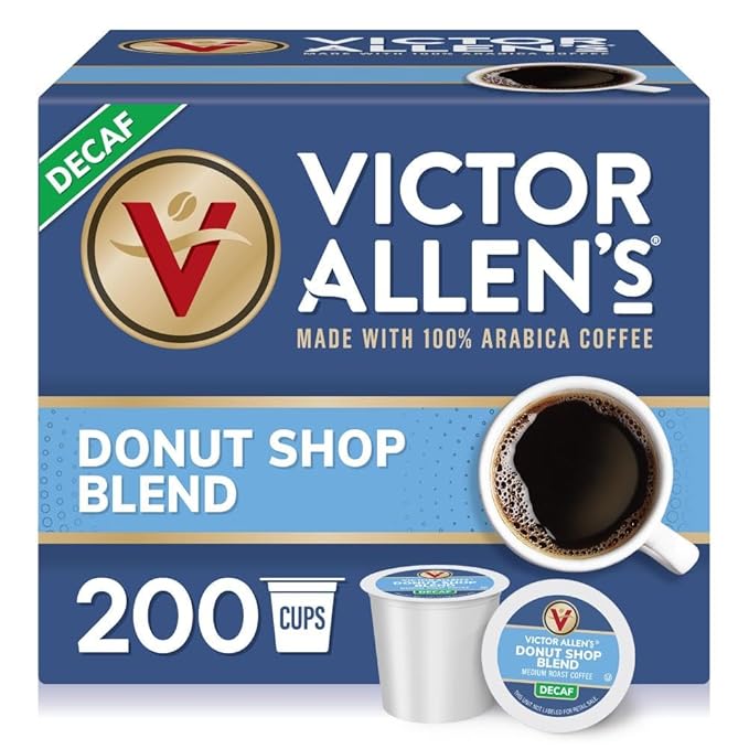 Victor Allen's Coffee Decaf Donut Shop Blend, Medium Roast, 200 Count, Single Serve Coffee Pods for