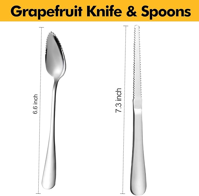 HyperSpoon 5 Pack Grapefruit Spoons & 1 Grapefruit Knife, Stainless Steel Flatware Set Serrated