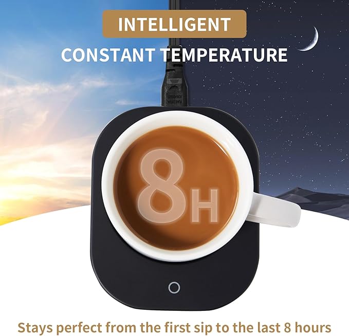 Mug Warmer with 4-Hour Auto Shut Off, 3 Temperature Settings, Frosted Black Rectangular Electric