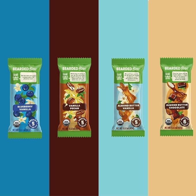 Bearded Brothers, Organic Vegan Protein Energy Bars, 4 Flavor Variety (12 Pack) - Gluten Free