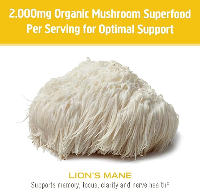 OM MUSHROOM SUPERFOOD Lion's Mane Mushroom Capsules Superfood Supplement, 180 Count, 60 Days, Fruit