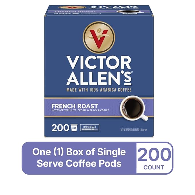 Victor Allen's Coffee French Roast, Dark Roast, 200 Count, Single Serve Coffee Pods for Keurig