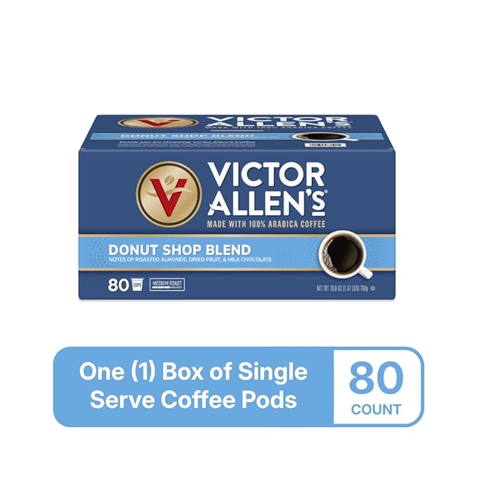 Victor Allen's Coffee Donut Shop Blend, Medium Roast, 80 Count, Single Serve Coffee Pods for Keurig