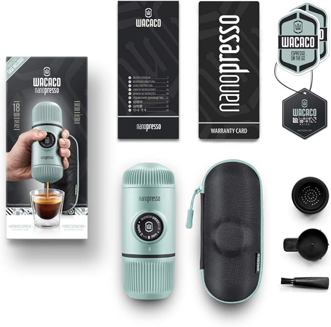 WACACO Nanopresso Portable Espresso Maker with Case, Mini Travel Coffee Machine, Perfect for