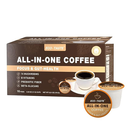 Mushroom Coffee K Cup – Focus & Gut-Health with 14-Mushrooms, Vitamins, L-Theanine and Alpha GPC