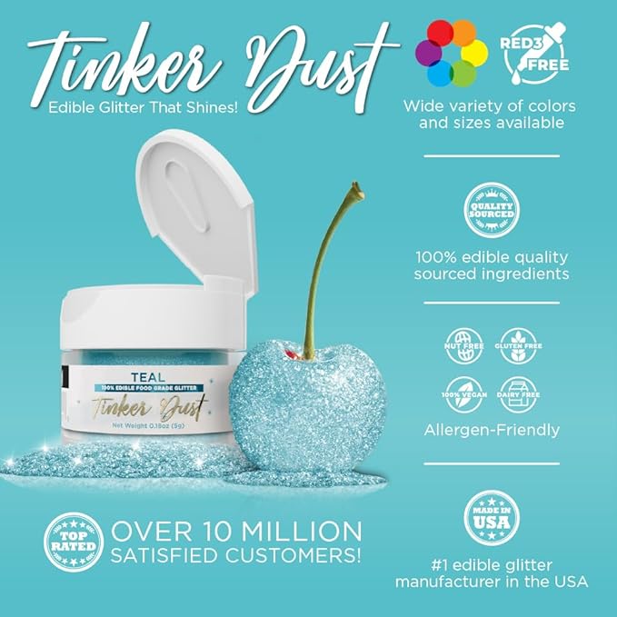 Bakell - Teal Tinker Dust (5g, 1x Jar) Edible Glitter for Food, Desserts, and Beverages!