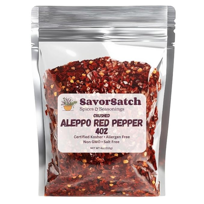 SavorSatch Aleppo Red Pepper Flakes - 4 oz Resealable Pouch | Certified Kosher, Moderately Spicy