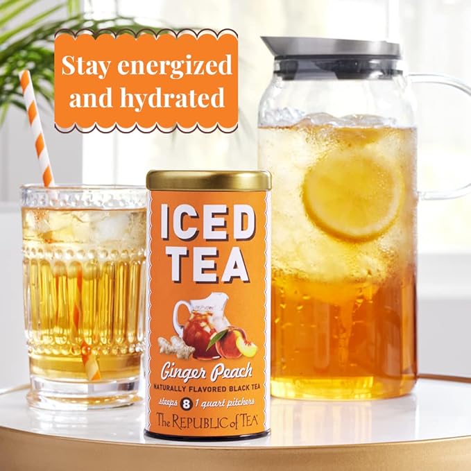The Republic of Tea – Ginger Peach Black Iced Tea Bags, 40 Large Quart-Sized Iced Tea Pouches