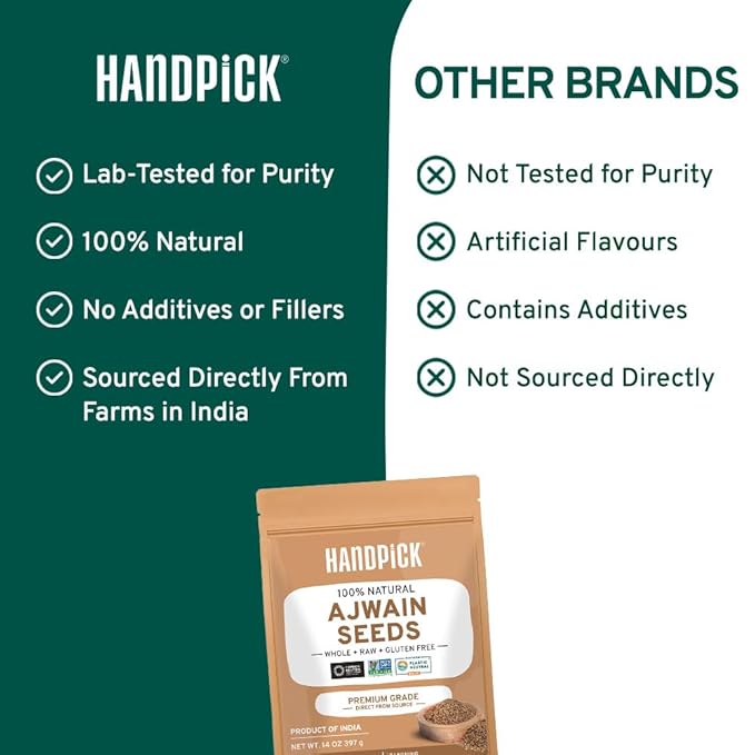 HANDPICK Ajwain Seeds (397g/14oz) Whole Carom Seeds | Vegan, Gluten free, Non GMO | Raw Carom