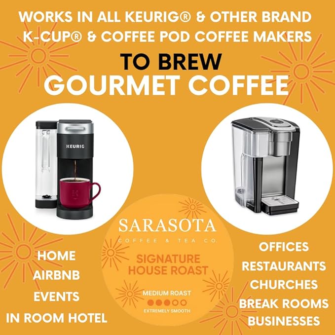Sarasota K-Cup Coffee Pods | Medium Roast Coffee | Breakfast Blend | Single Serve for Keurig