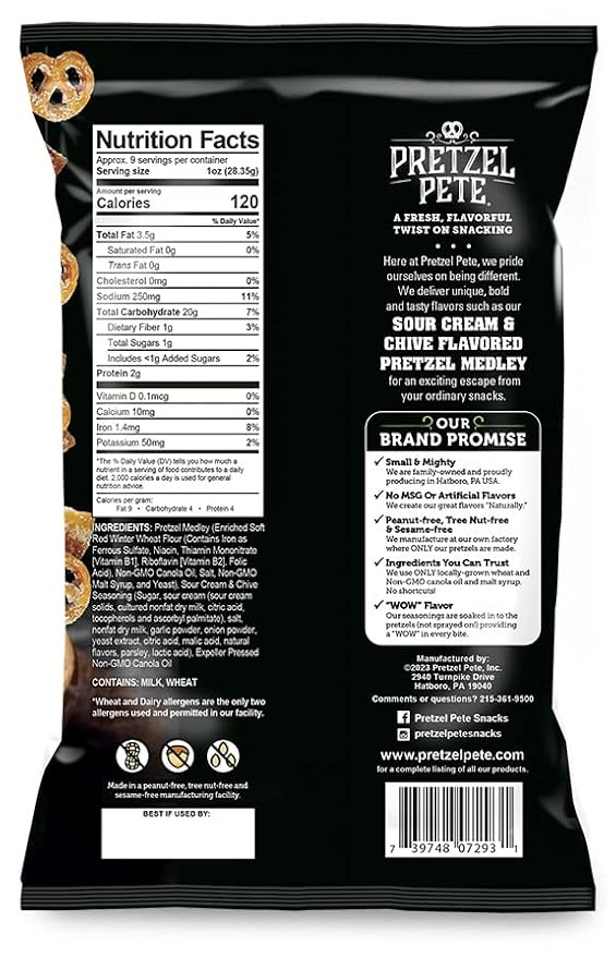 Pretzel Pete Sour Cream Chive Seasoned Pretzel Medley, Nut-Free and Sesame-Free Snack, Small Batch