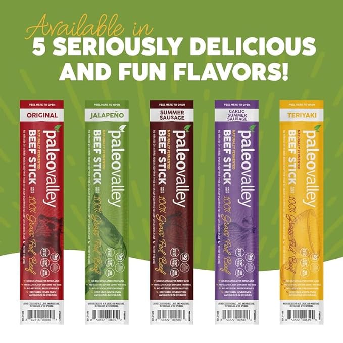 Paleovalley 100% Grass Fed Jalapeno Beef Sticks - Delicious Gluten Free Beef Snack - High Protein