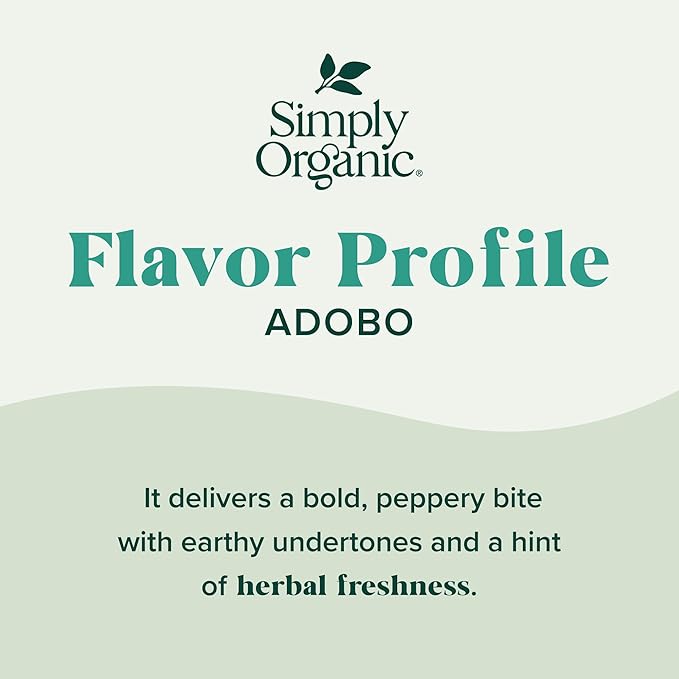 Simply Organic Adobo Seasoning, 4.14-Ounce, Garlic, Onion& Pepper Blend, Add Depth Without Heat To