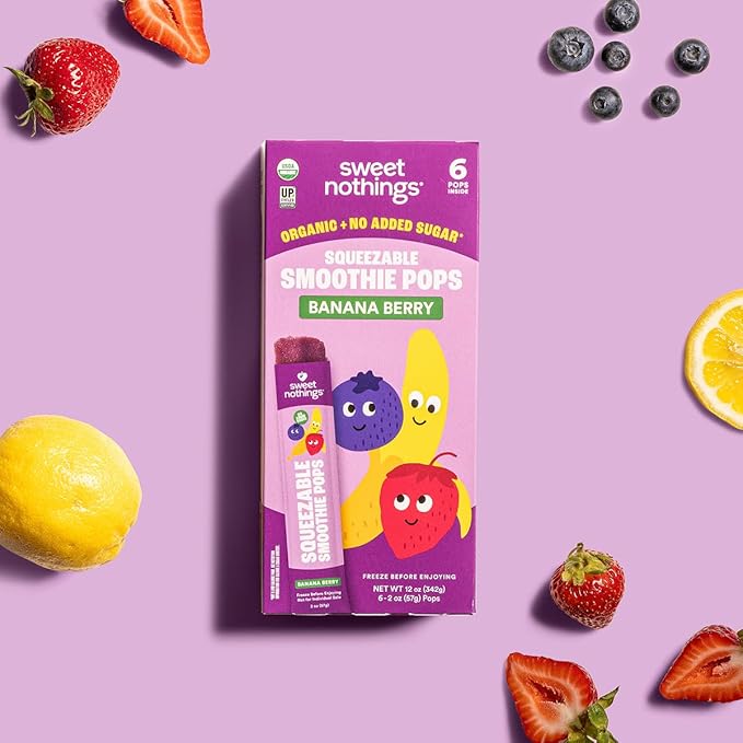 Sweet Nothings, Banana Berry, USDA Organic Kids' Squeezable Fruit Smoothie Popsicle Pops, Value