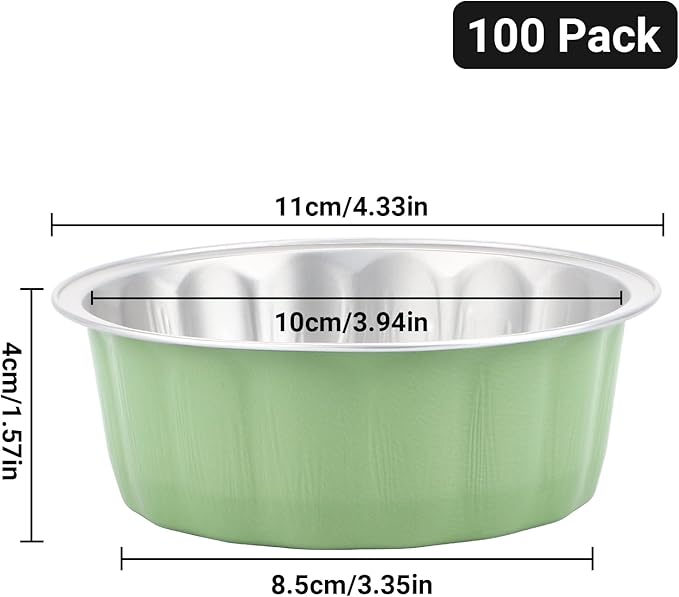 Beasea 8oz Aluminum Ramekins, 100 Pack 3.9" Disposable Baking Foil Cups Mini Ramekin Cup Cupcake