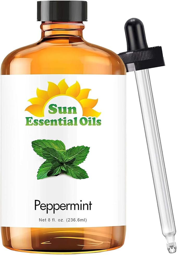 Sun Essential Oils - Peppermint Essential Oil (8 oz) with Dropper for Diffuser, Humidifier, Skin &