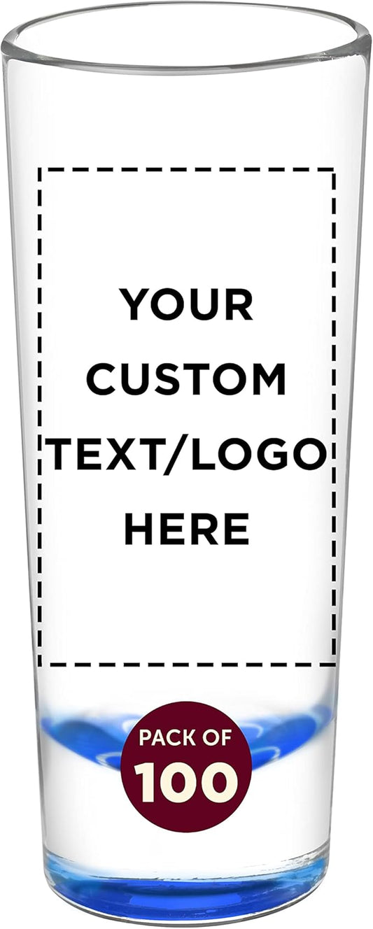 Custom Cordial Shooter Shot Glasses 2 oz. Set of 100, Personalized Bulk Pack - Great for Birthdays