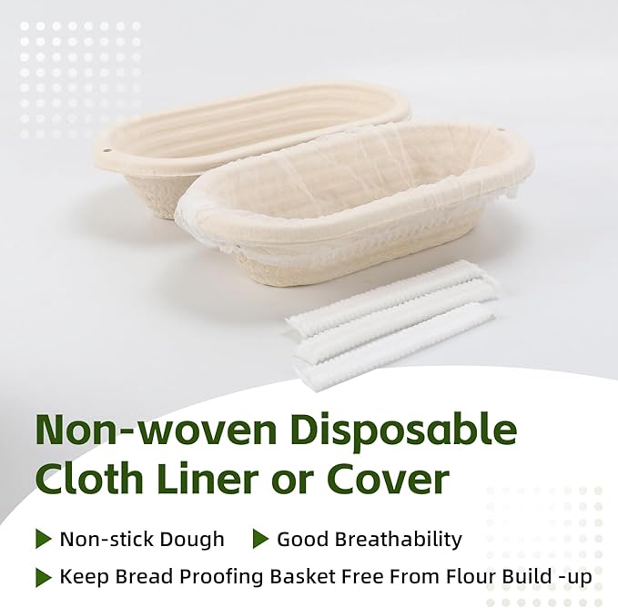 6x 12inch Oval Pulp Bread Proofing Basket Sourdough Banneton Bortform with 30pcs Liner Cover Bread