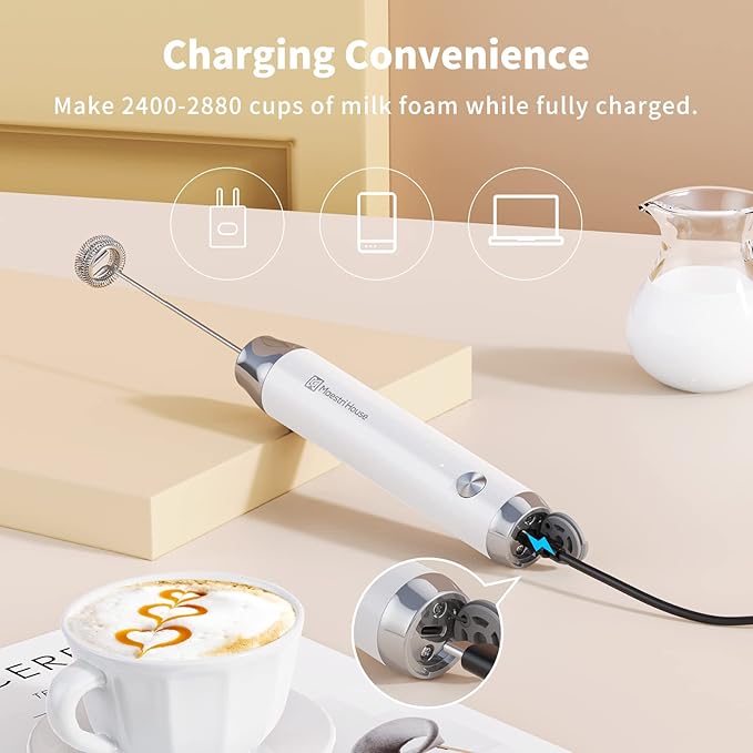 Maestri House Rechargeable Milk Frother with Stand, LunaFro Handheld Electric Foam Maker Waterproof