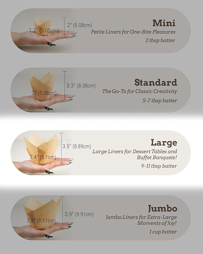 Nordic Paper 100pcs Large Size Natural Tulip Cupcake Liners for Baking, Large Muffin Liners