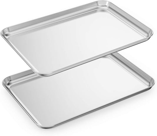 Baking Sheets Set of 2, HKJ Chef Cookie Sheets 2 Pieces Stainless Steel Baking Pans & Toaster Oven