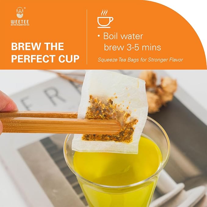 WT WEETEE Turmeric Ginger Tea Bags, 100% Pure Turmeric and Ginger Root Herbal Blend Savory & Spicy
