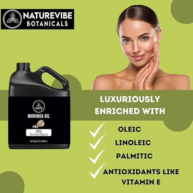 Naturevibe Botanicals Moringa Oil 32 Ounces | 100% Pure and Natural | Great for Skin Care and Hair