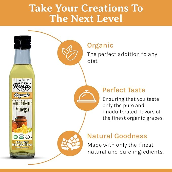 De La Rosa Organic White Balsamic Vinegar, Aged in Spanish Wood Barrels, Kosher for Passover, Vegan