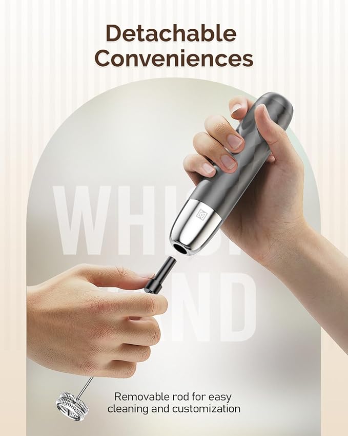 Maestri House Rechargeable Milk Frother, LunaFro Mini Handheld Electric Foam Maker Detachable
