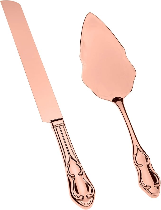 Ella Celebration Rose Gold Engravable Cake Knife & Server Set for Engraving, Rose Gold Wedding