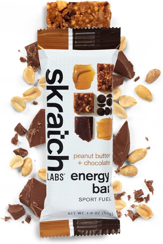 Skratch Labs Energy Bar | Peanut Butter + Chocolate (12 Pack) | Plant Based Healthy Snack | Low