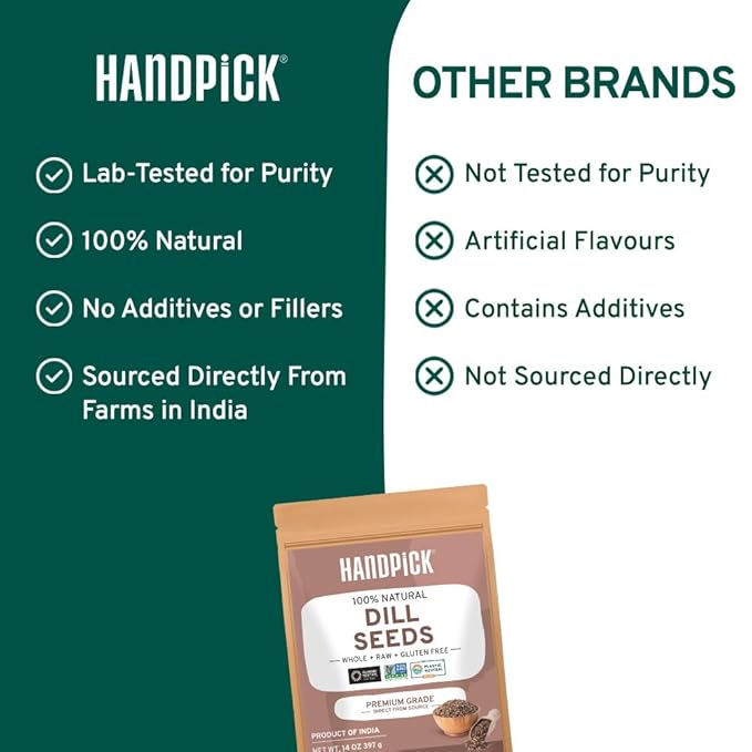 HANDPICK Dill Seeds (397g/14oz) Non GMO, Gluten Free, 100% Raw, Sourced from India, For Cooking