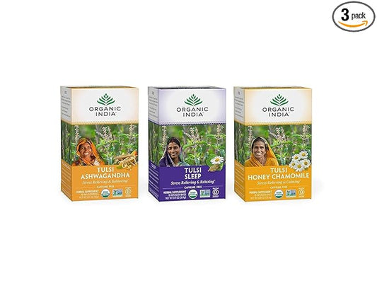 ORGANIC INDIA Iced Tulsi Tea Bags Variety Pack - Assorted Tea, Holy Basil, Ashwaganda, Sleep, Honey