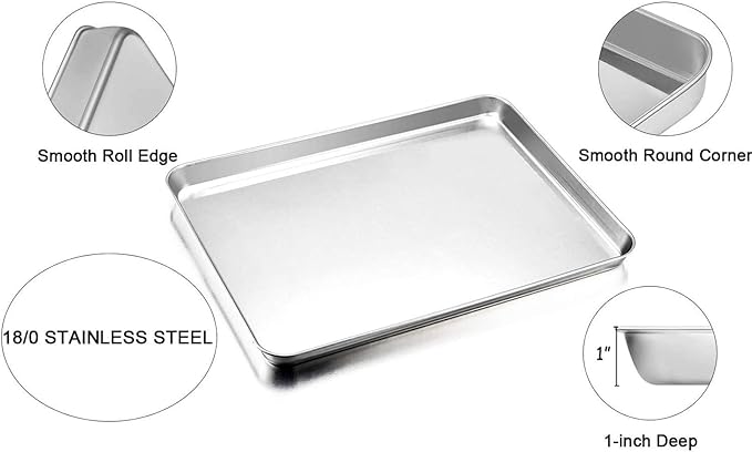 TeamFar Baking Sheet Cookie Sheet Set of 2, Pure Stainless Steel Baking Pan Tray Professional, Non