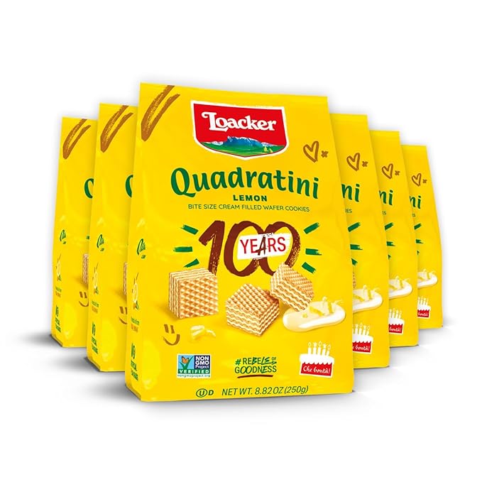 Loacker Quadratini Lemon Wafer Cookies LARGE - 30% Less Sugar - Premium Crispy Bite Size Wafers