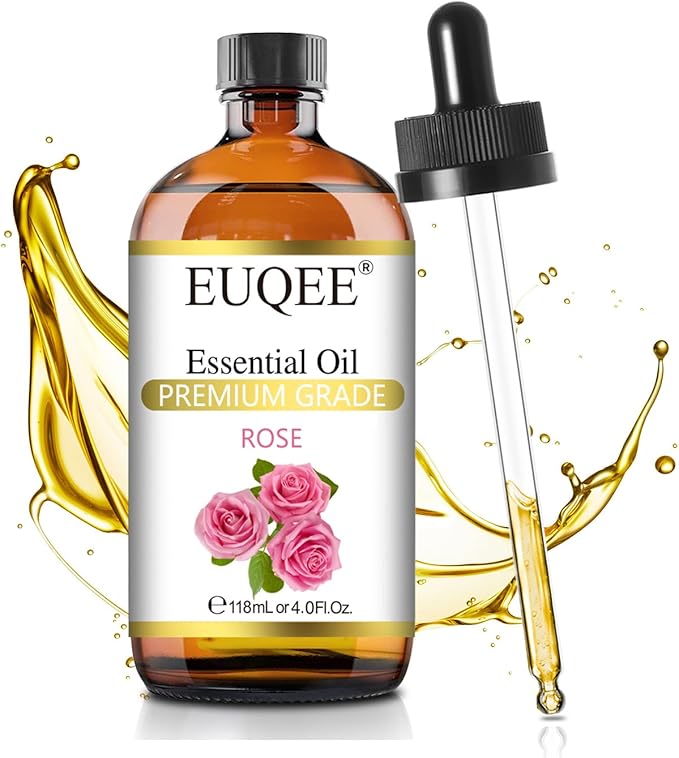 Rose Essential Oil 118mL Large Capacity Rose Oil Premium Essential Oil with Glass Dropper for
