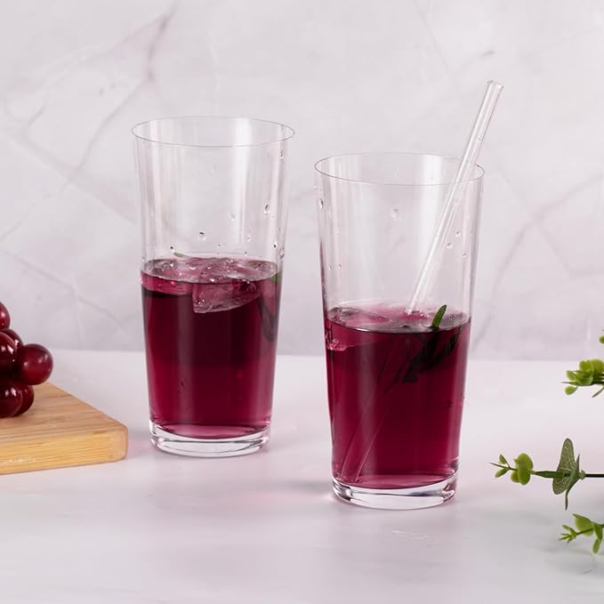 KAMMAK Drinking Glasses Set of 2, 17oz Crystal Water Glasses, Everyday Tall Glass Cups, Highball