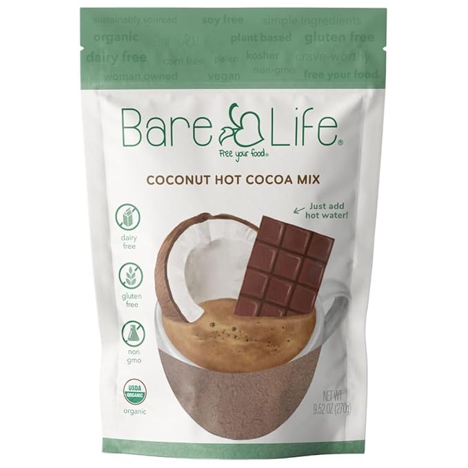 Bare Life: Dairy Free Coconut Hot Cocoa Mix Pouch | Gluten Free, Vegan, USDA Organic, Plant Based