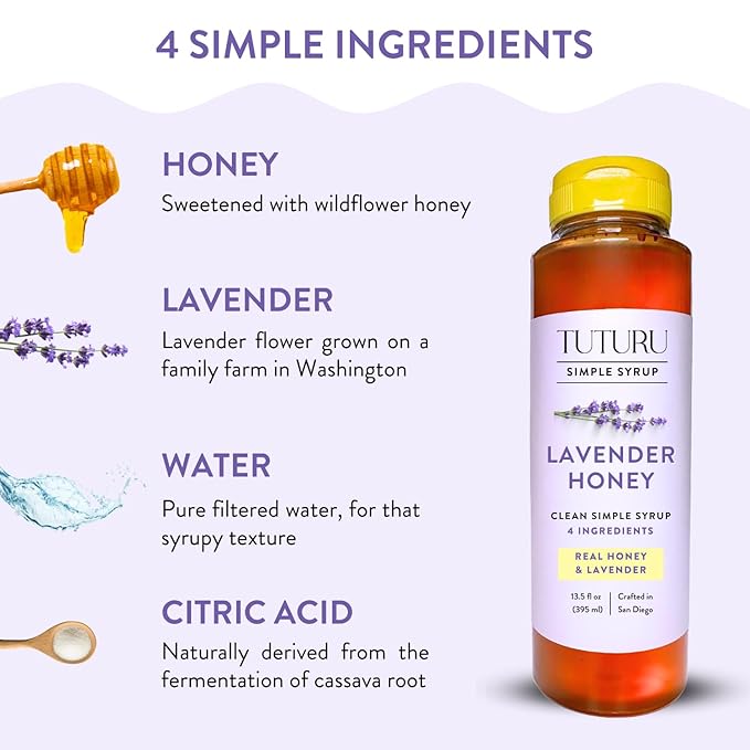Lavender Honey Simple Syrup for Coffee, Cocktails, Tea, Matcha - Clean Simple Syrup with Real