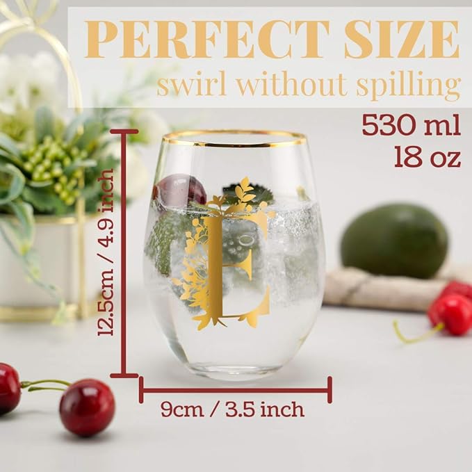 Onebttl Unique Stemless Wine Glasses, Initial Wine Cup for Red or White Wine - 18oz, Monogrammed