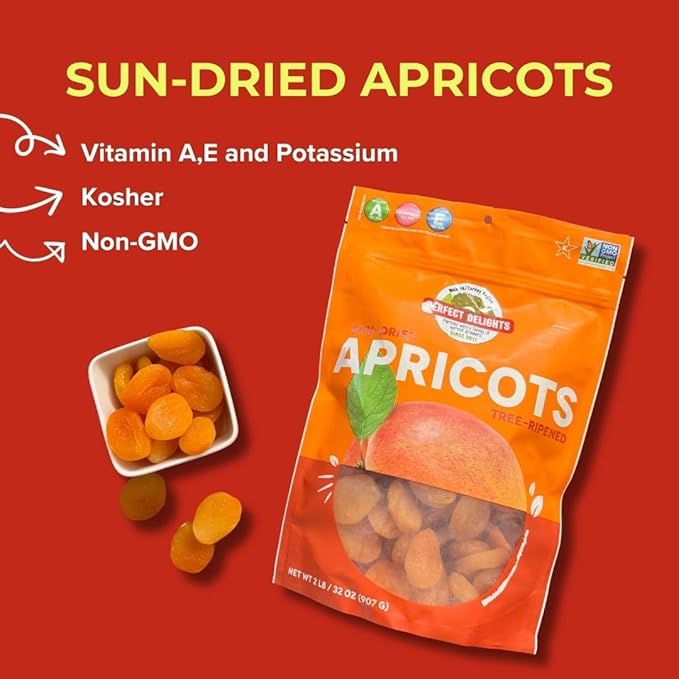 Perfect Delights Sun-Dried Turkish Apricots, Vegan & Healthy Fruit Snack for Kids and Adults