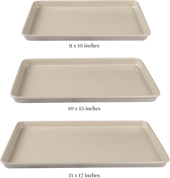 Martha Stewart Gallen 3-Piece Cookie Sheet Set ??13", 15", 17" Baking Pans, Ceramic Nonstick